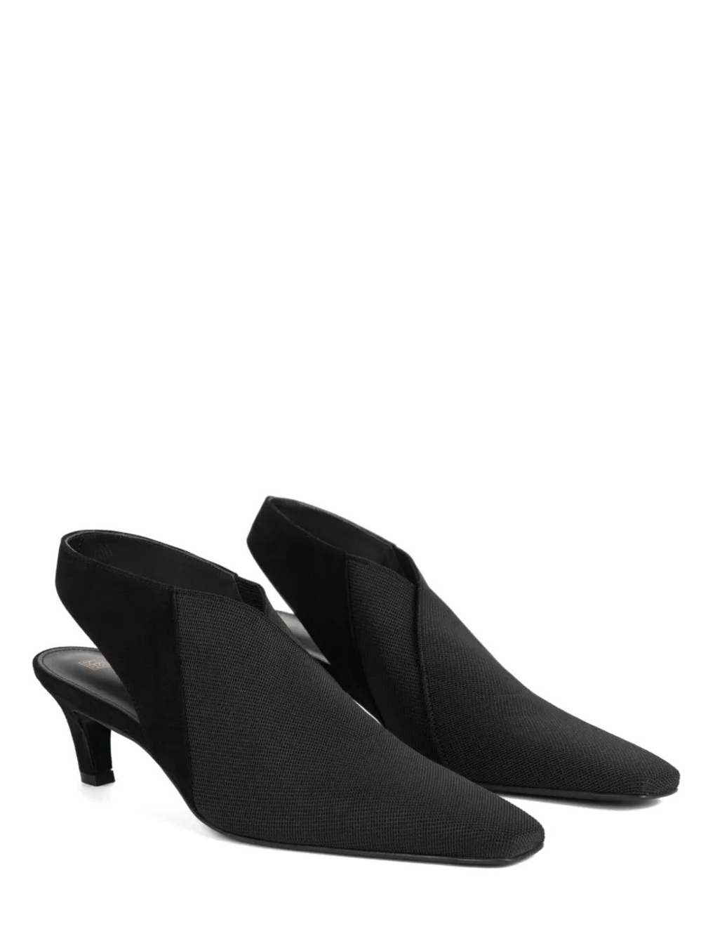 NWT TOTEME The Mid-Heel Black Elastic Suede Trim Square Toe Slingback Pumps 37 - Picture 4 of 17